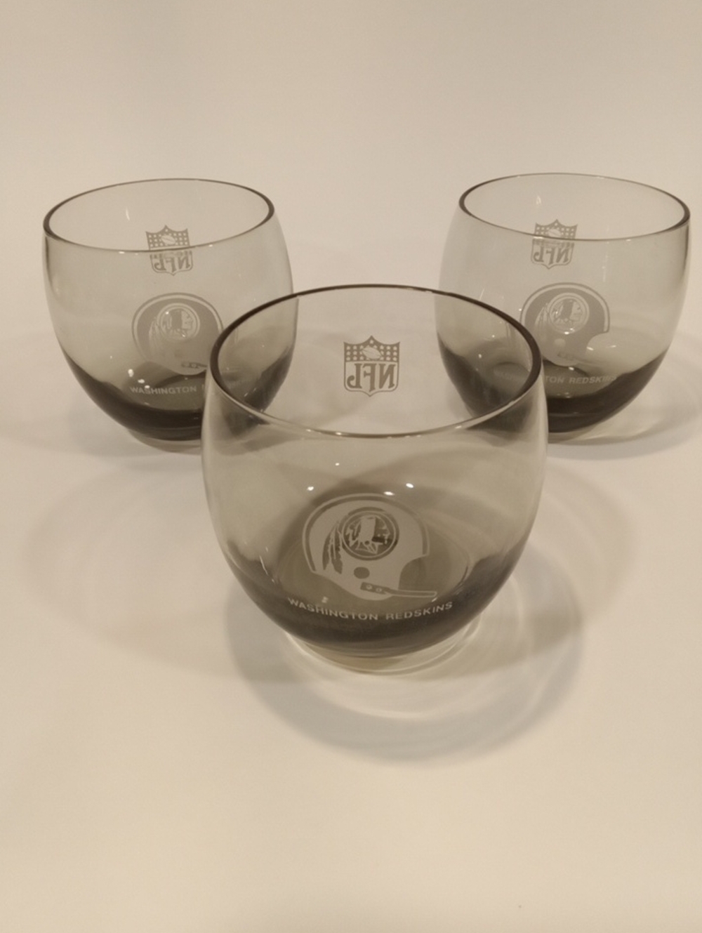 Vintage NFL Smoke Glass Tumblers with Washington Redskins Team Logo - Set of 3